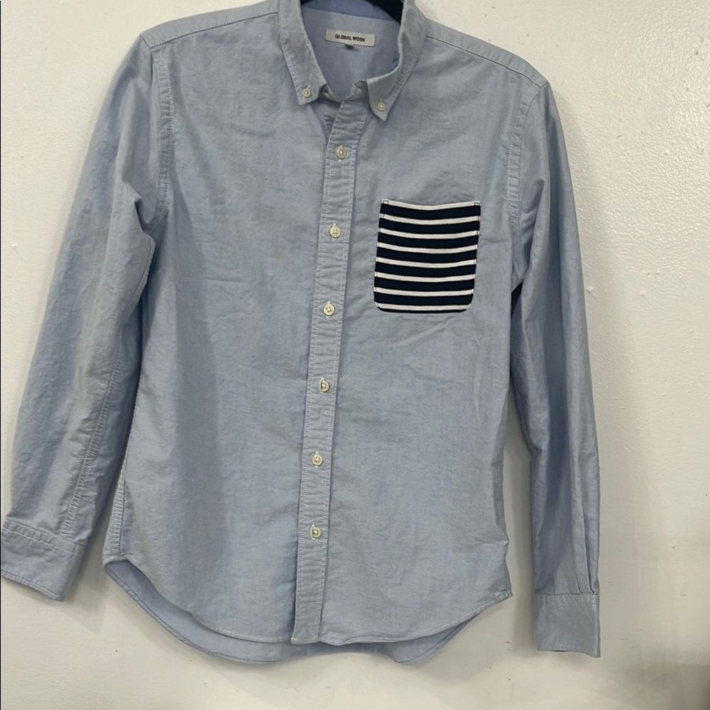 GLOBAL WORK Men's Light Blue Shirt with Striped Pocket
